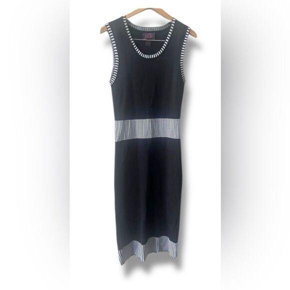 Kayla By Tally Taylor Knit Sweater Dress Sz 8  Black White Colorblock Geometric - Picture 1 of 8